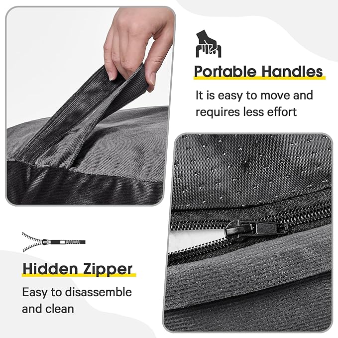 Bean Bag Chairs for Adults - Memory Foam Furniture BeanBag Chair - Kids/Teens Sofa with Soft Micro Fiber Cover - Round Fluffy Couch for Living Room Bedroom College Dorm - 4 ft, Gray Stripe