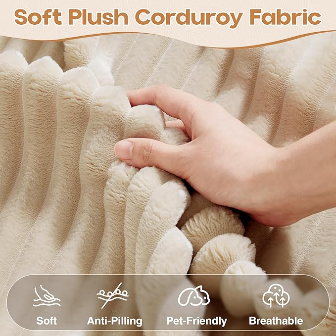 Cloud Sectional Couches for Living Room,U Shaped Modular Sofas No Assembly,135x79 Inches Plush Corduroy Oversized Floor Couch Set with Deep Seat Chaise,Beige