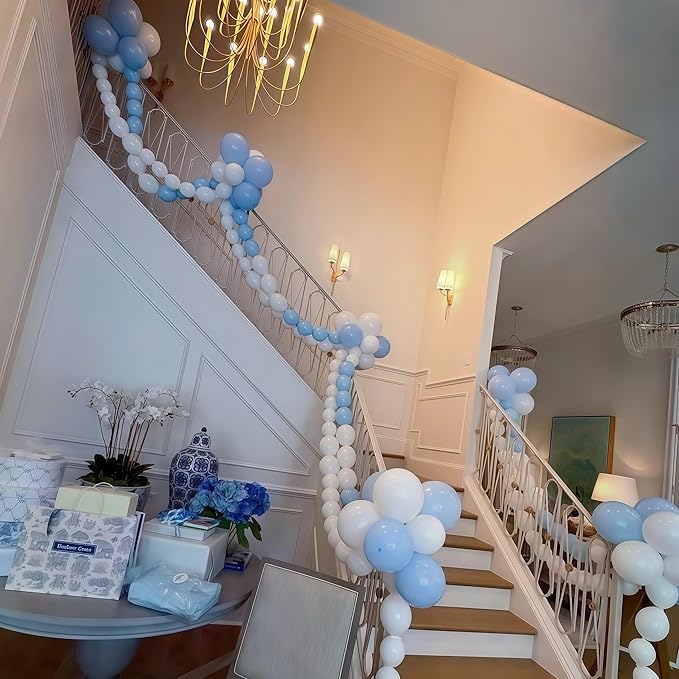 100PCS Blue and White Link Balloons, Baby Light Blue White Linking Balloons with Tail for Making Balloon Wall Arch and Chains, Quick Balloon for Wedding Birthday Baby Shower Party Decorations (6inch)