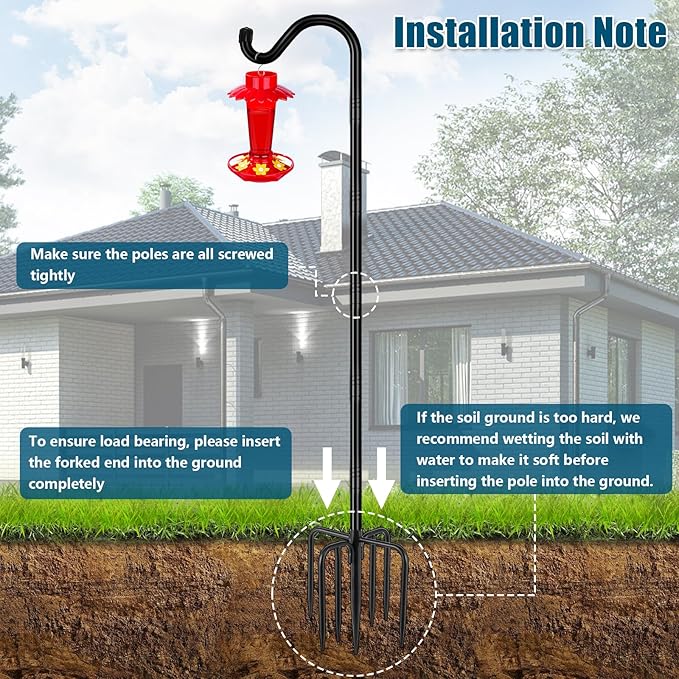 Gtongoko 92 Inch 2 Pack Bird Feeder Poles for Outdoors Heavy Duty, Shepherds Hooks for Outdoor, Hummingbird Feeder Stand, Adjustable Hanger for Plant, Lights, Lanterns Wedding Decor with 7 Prongs Base