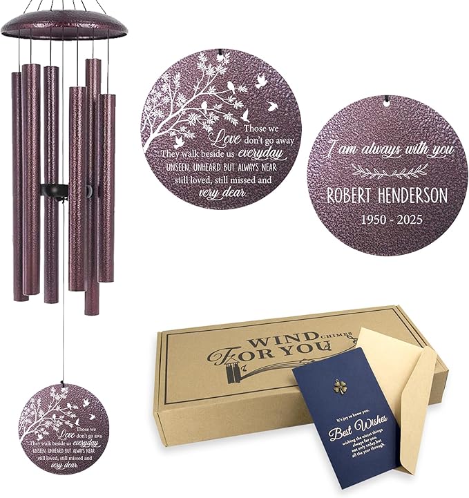 ASTARIN 36" Deep Tone Personalized Wind Chime Memorial, Tree of Life Custom Sympathy Gifts for Loss of Mom/Dad, Bird Remembrance Wind Chimes for Grieving Funeral Condolences(Produced in USA)