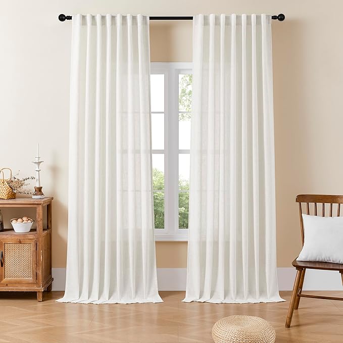 Joydeco Linen Curtains 84 Inch Length 2 Panels Set for Living Room, Light Filtering Drapes 37 Inch Width for Bedroom with Back Tab and Rod Pocket (37x84 inch)