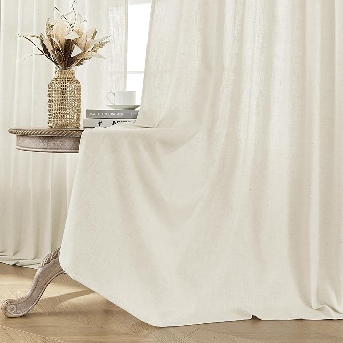 Joydeco Linen Curtains 2 Panel Set,Light Filtering, Ivory on Linen Curtains 96 Inch Curtains for Living Room, Cream Drapes 96 Inches Long Rod Pocket Back Tab Curtains (96" L x 100" W)