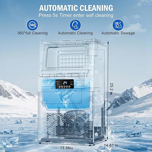 Commercial Ice Maker Machine 100 LBS/24H, 36 Ice Trays Freestanding & Undercounter Ice Machine Stainless Steel with 20 LBS Ice Storage Capacity, Ice Maker with Water Line, Dual Water Inlet, Black