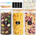 Glass Jars with Bamboo Lids, 58 oz 3 Pcs Kitchen Glass Containers with Bamboo Lids, Airtight Glass Pantry Storage Containers with Lids for Rice, Flour, Nuts, Cookie, Pasta, Oatmeal, Bean