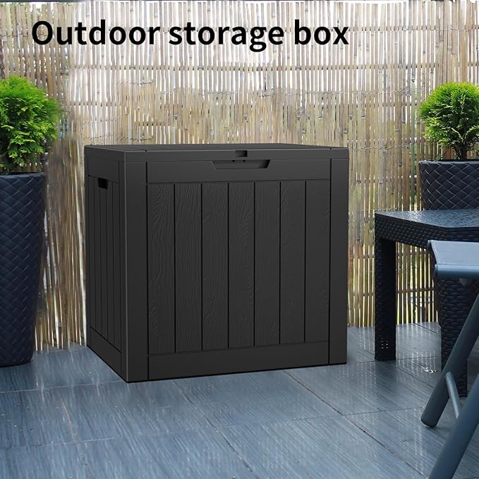 36 Gallon Outdoor Deck Box,Storage Lockable Waterproof Patio Furniture,Garden Tools,Cushions,Pool Accessories Outside Storage Resin Box(Black)