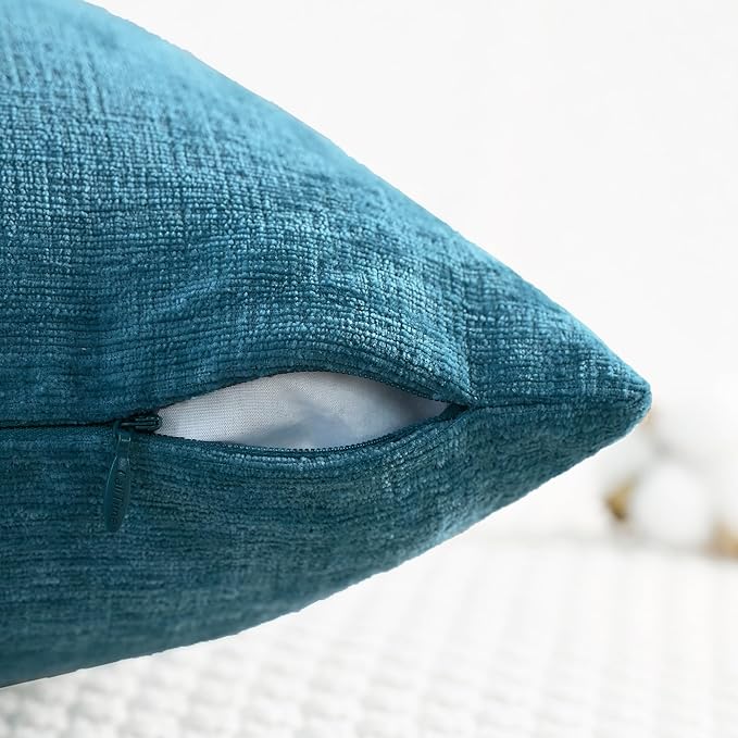 CaliTime Throw Pillow Covers Decorative 16 X 26 Inches Pack of 2 Cozy Chenille Cushion Cases for Couch Sofa Bed Living Room Home Ocean Blue