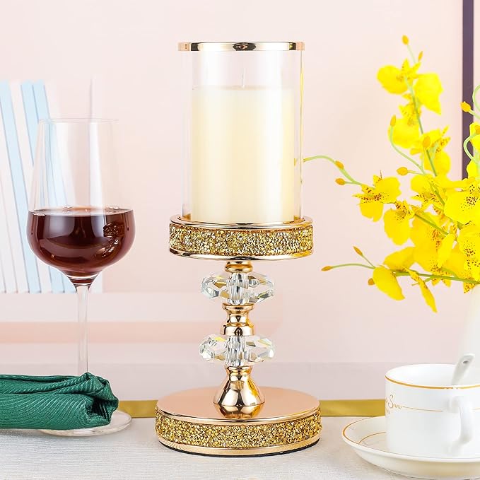 Candle Holder, Pillar Candle Holders, Crystal Candlesticks Holder for Wedding, Parties, Events, Chirstmas,Home Decor, Table Centerpieces CH028D (M)