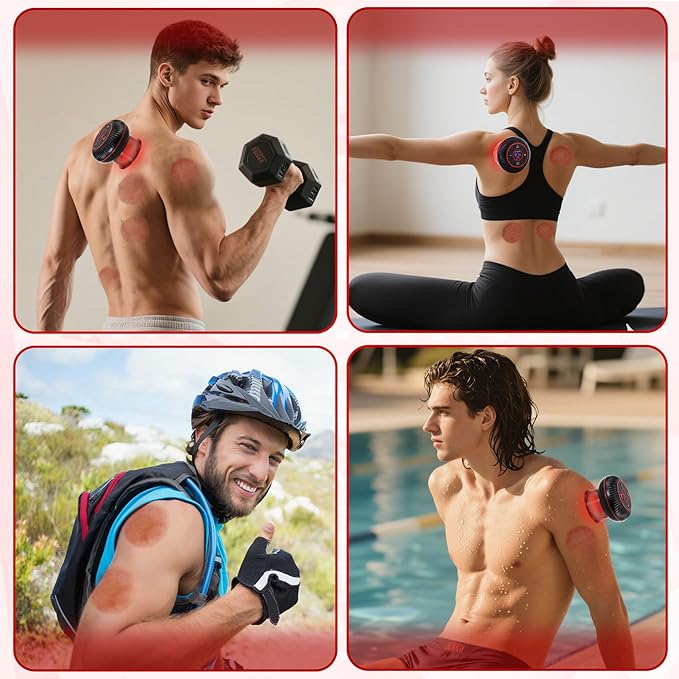 Cupping Kit for Massage Therapy - 4 in 1 Electric Cupping Therapy Set, 12 Levels of Suction Strength and Red Light Therapy for Targeted Pain Relief, Portable Electric Smart Cupping Device, Black