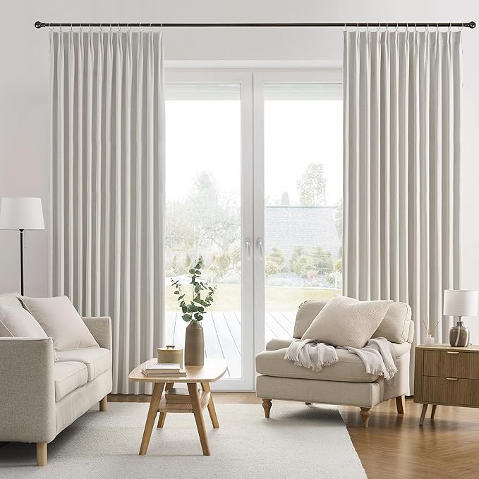 RAIN CITY Natural Birch Blackout Curtains 100 Inch Long 2 Panels Set, Back Tab Track Curtain for Living Room Floor to Ceiling Length Light Blocking Pleated Window Drapes 50x100