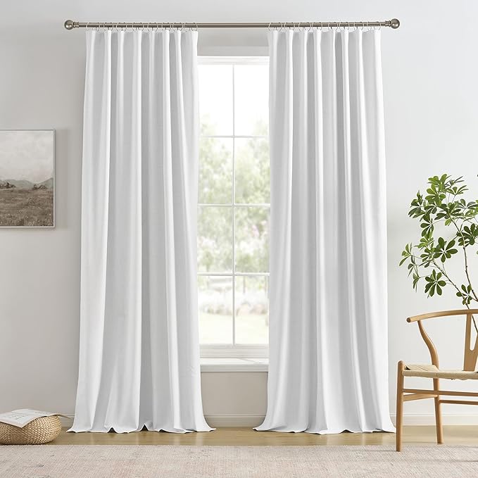 RAIN CITY Snow White Large Curtains 70 x 102 inch for Living Room Sliding Door 2 Panel Sets Back Tab Room Divider Pleated Linen Track Drapes for Bedroom Dining Room Farm House Cottage