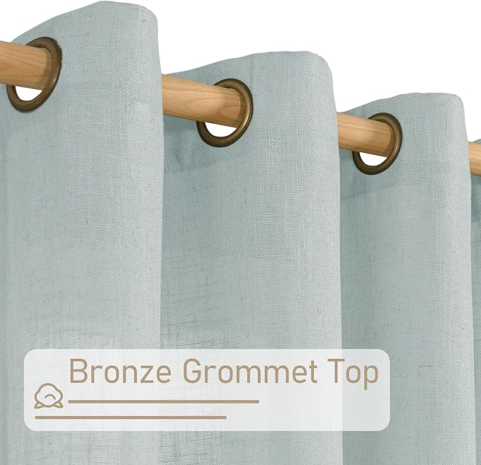 LAMIT Blue Linen Curtains 84 Inch Length for Living Room, Semi Sheer Light Filtering Drapes Bronze Grommet Boho Burlap Panels for Bedroom/Farmhouse, 2 Panels, 34 x 84 Inch, Greyish Blue