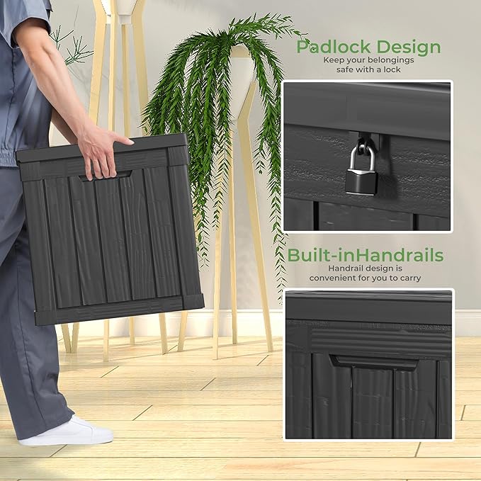 50 Gallon Deck Box Large Outdoor Storage for Patio Furniture,Outdoor Cushions,Garden Tools,Picnic Supplies and Pool Supplies,Waterproof,Resin,Lockable(Black)