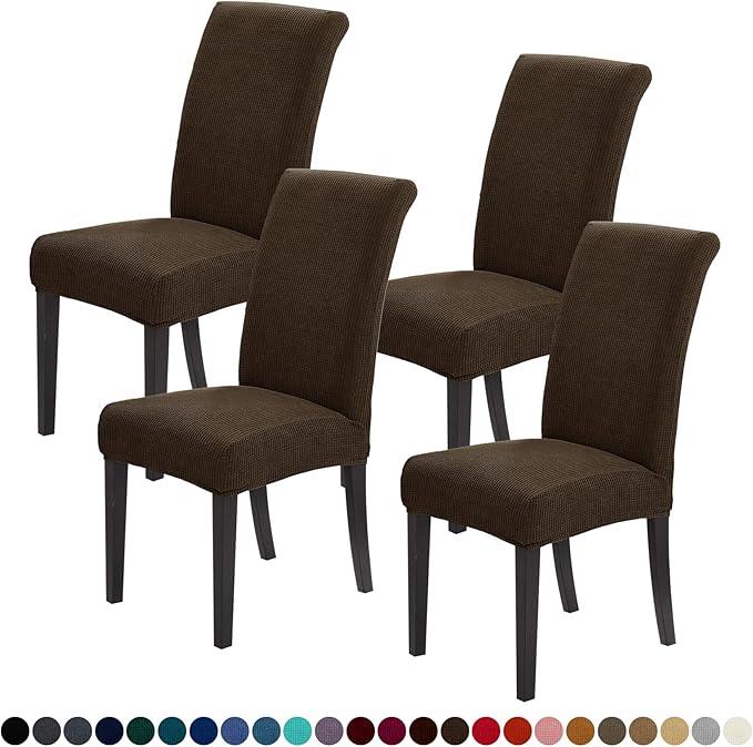 Joccun Chair Covers for Dining Room Set of 4,Dining Chair Slipcovers Stretch Dining Room Chair Covers Seat Protector,Washable Parsons Chair Cover for Home,Banquet(Seal Brown,4 Pack)
