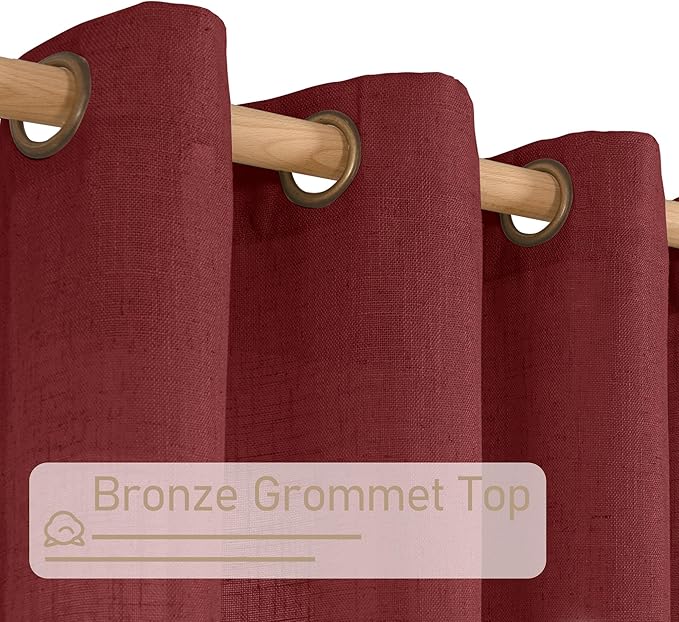 LAMIT Red Sheer Linen Curtains 45 Inch Length, Linen Textured Light Filtering Panels Bronze Grommet Christmas Decor Drapes for Small Windows/Kitchen/Bedroom, 2 Panels Set, Burgundy Red, 34 x 45 Inch