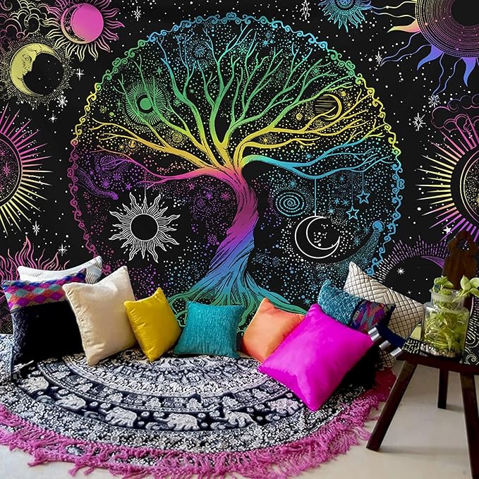 AACKart Blacklight Tapestry for Bedroom - Spiritual Tree of Life Wall Tapestry Glow in the Dark Wall Hanging 78.7 x 59.1 inches