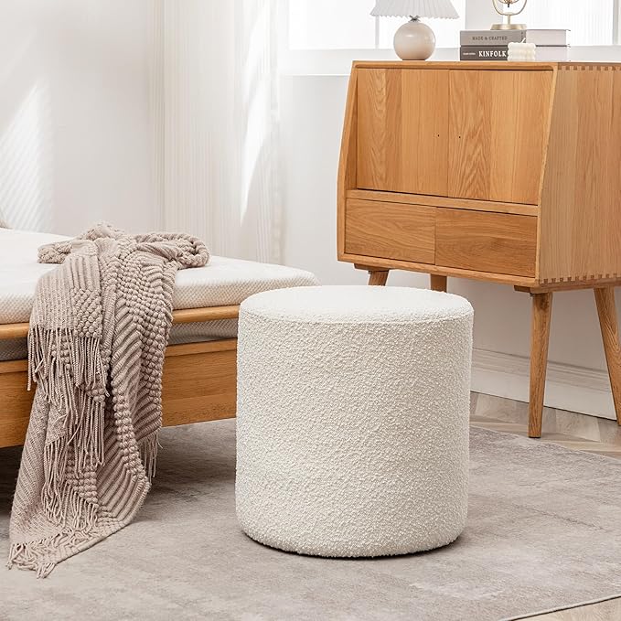 KINWELL 34" Boucle Swivel Barrel Chair with 18" Round Ottoman Set, Fully Assembled Set of Sherpa Accent Chair and Footrest, Modern Comfy Armchair and Footstool for Living Room and Bedroom, Brown