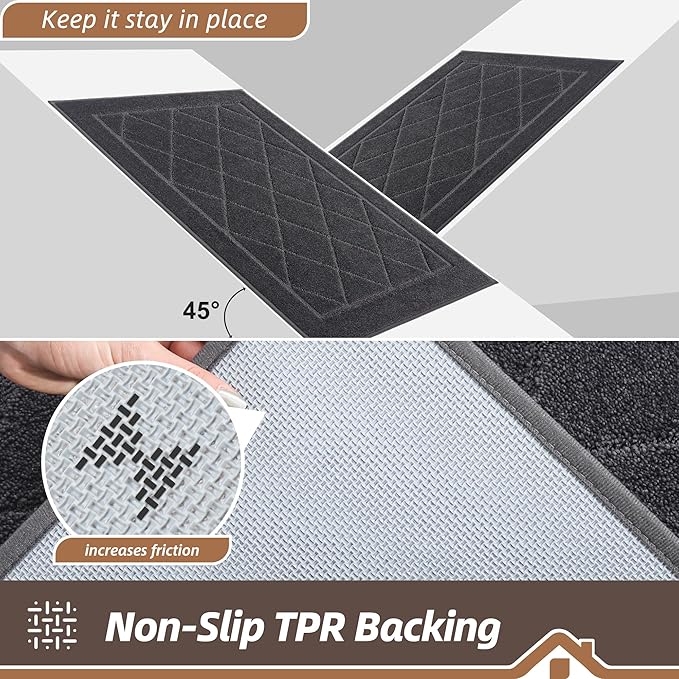 BEQHAUSE Dirt Trapper Door Mat 20" x 32", Doormat Non-Slip Entryway Rugs Washable, Dog Door Mat Stain Resistant and Absorbent Welcome Floor Mat for Front Back Door, Muddy Wet Shoes & Paws, Dark Grey