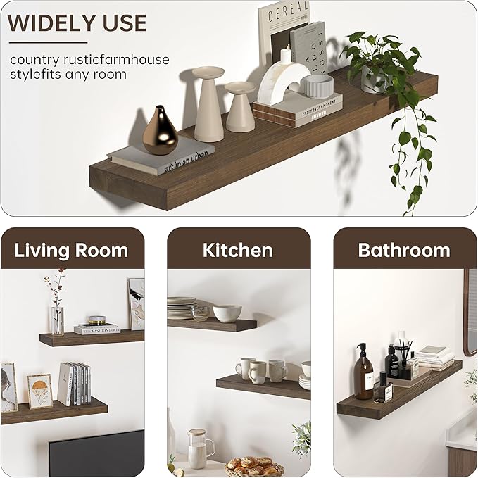 Floating Shelves for Wall, USA-Sourced Fir Wood 48 Inch Wall Shelves Set of 1, Natural Rustic Solid Wooden Floating Shelves Wall Mounted, Nursery Book Storage Shelf, Display Shelf for Bathroom