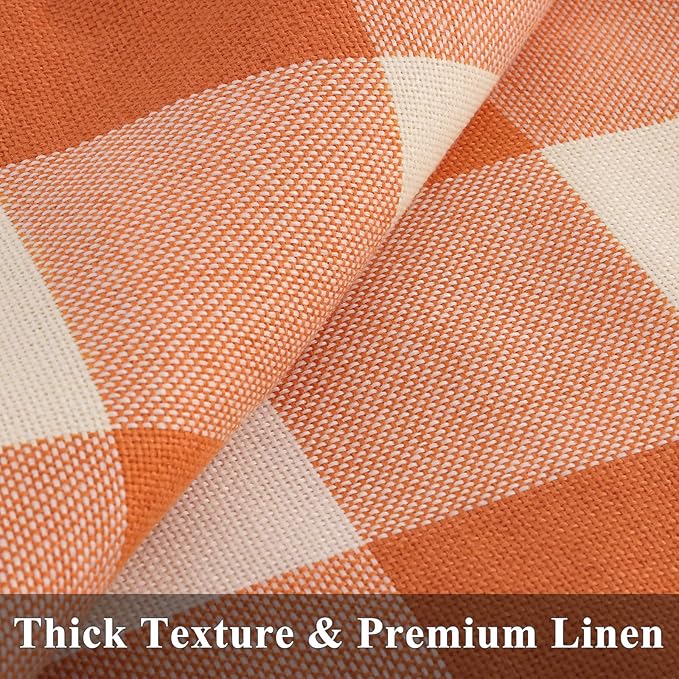 decorUhome Fall Orange and White Decorative Throw Pillow Covers 24x24 Set of 2, Buffalo Plaid Check Farmhouse Cushion Covers with Stitched Edge for Autumn Harvest Couch Sofa Bed Home Decor