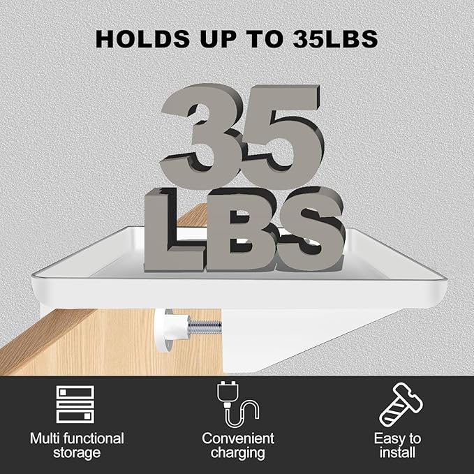 Bedside Shelf for Bunk & Loft Beds,College Dorm Room and Kids Room Essentials,Bed Side Table Tray Organizer,Clip On Nightstand,White