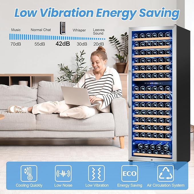 24 Inch Wine Fridge,180 Bottles Dual Zone Wine Cooler Refrigerator, Built-in or Freestanding Wine Refrigerator with Glass Door and Safety Lock, Low Noise, Large Wine Cellar for Home, Office, Kitchen