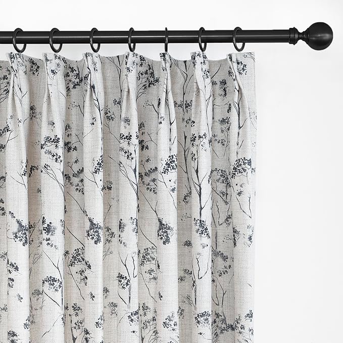 Pinch Pleated Floral Linen Curtains 2 Panels Elegant Light Filtering Privacy Drape,72 Inch Wide by 84 Inch Long Curtains Suitable for Living Rooms and Bedrooms