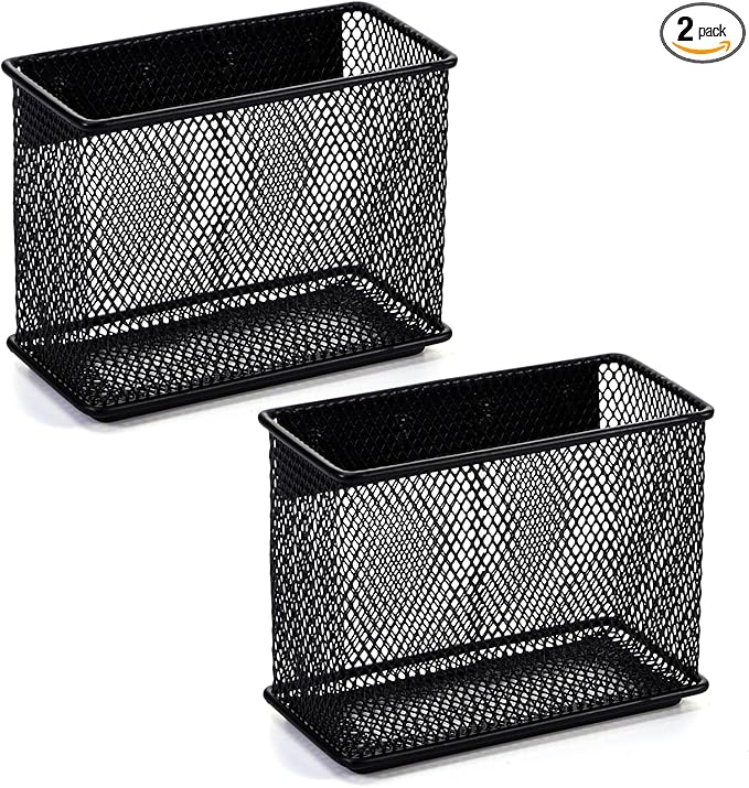 4.5'' × 2.2'' × 3.5'' Magnetic Basket for Whiteboard Black Magnetic Basket for Fridge Magnetic Organizer Holder with 4 Strong Magnets Magnetic Holder for Refrigerator Locker, Set of 2