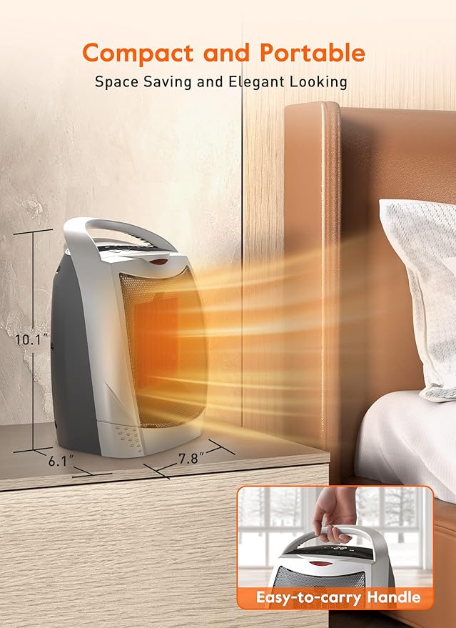 GiveBest Space Heaters for Indoor Use, Portable Heater with Thermostat, Timer, Eco Mode and Fan Mode, 1500W PTC Ceramic Fast Safety Heat for Bedroom Home