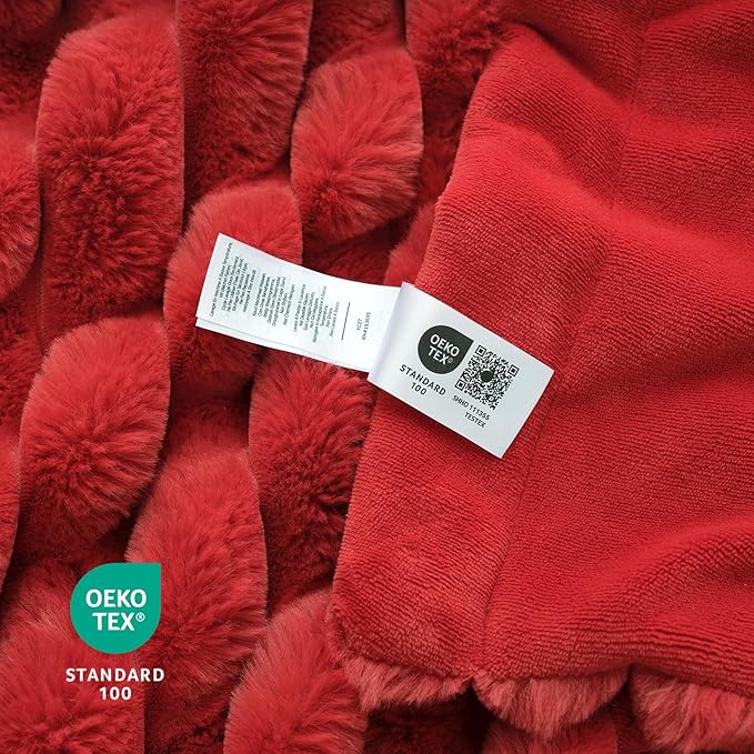 Cozy Bliss Faux Fur Throw Blanket for Couch, Cozy Warm Plush Striped Blanket for Sofa Bedroom Living Room,50 * 60 Inches Cardinal Red