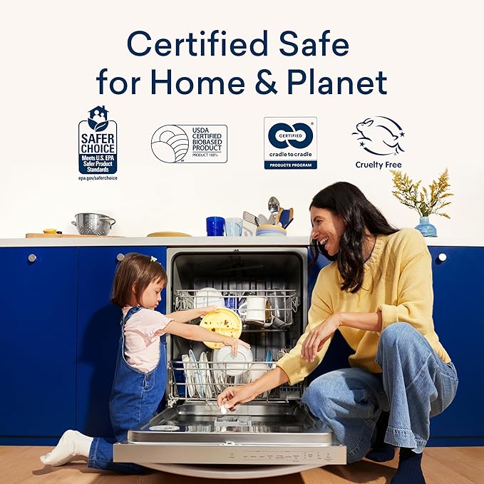 BLUELAND 100% Plastic-Free Dishwasher Detergent Tablets, 60 Count, Free & Clear, Eco-Friendly Dishwashing Pods, Natural, Sustainable