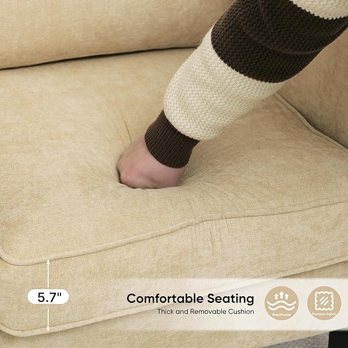 Accent Chairs Set of 2, Upholstered Living Room Chair with Side Pockets, Mid Century Modern Reading Chair for Bedroom, Comfy Armchair Single Sofa Side Chair for Office, Small Room, Light Brown