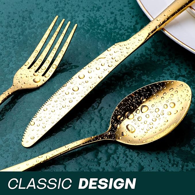 Gold Silverware Set, OGORI 24-Piece Food Grade Stainless Steel Gold Flatware Set, Kitchen Utensil Set Service for 6, Mirror Polished Tableware Cutlery Set for Home and Restaurant, Dishwasher Safe