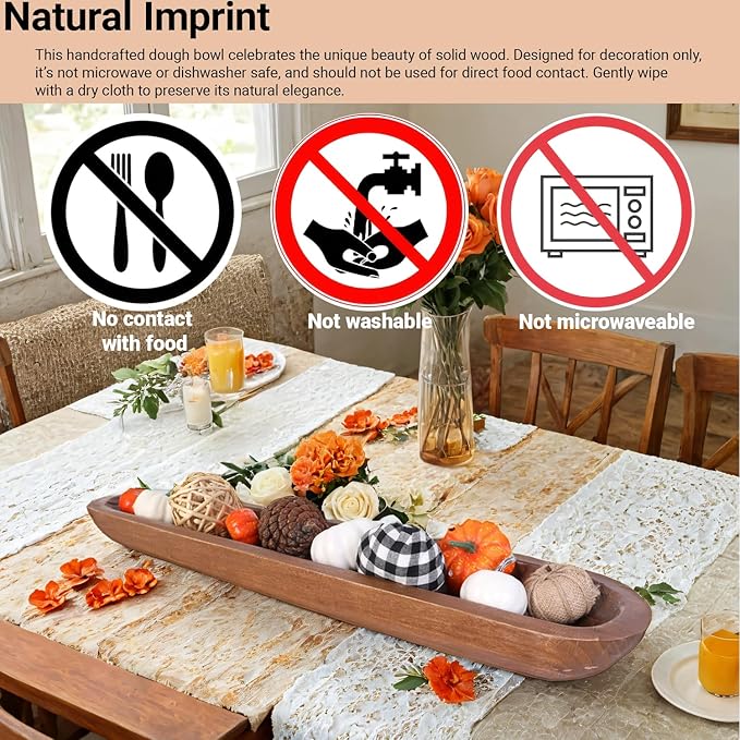 Athaliah Wooden Dough Bowl, Hand Carved Rustic Long Wood Dough Bowls for Decor, Vintage Decorative dough bowl for Table Centerpiece (30 Inch-Brown)