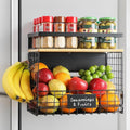 [WIDER Shelf]1 SET Strong Magnetic Shelf Basket for Fridge with Tag & Bamboo Top, XXL Large Magnetic Spice Rack Shelves for Side of Refrigerator, Kitchen Pantry Storage Organizer for Food Fruit Veg