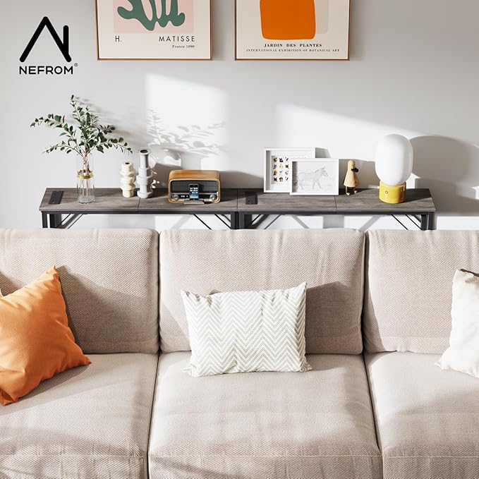31.5‘’ Console Table, Skinny Entryway Table with Fast-Charging Station, Narrow Long Sofa Table, Behind Slim Couch Table for Entrance, Hallway, Living Room Decor ST-GY80-1