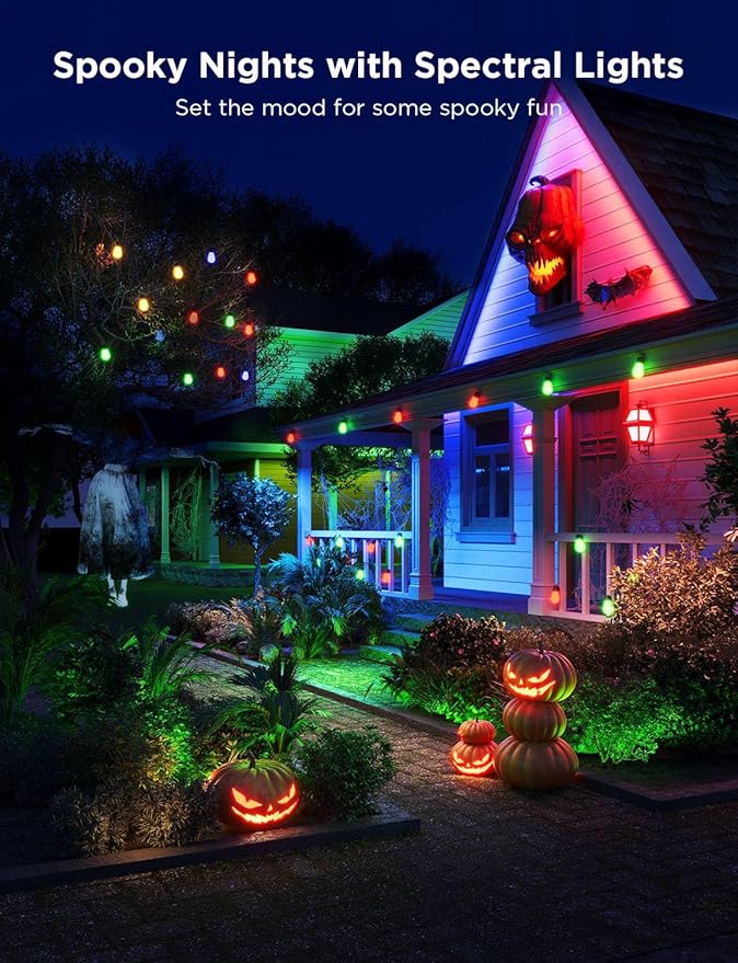 Govee Smart Outdoor String Lights H7015, 48ft RGBIC Outdoor Lights with 15 Dimmable LED Bulbs, IP65 Waterproof, Color Changing Warm White Lights with 47 Scene Modes for Patio, Backyard, App Control