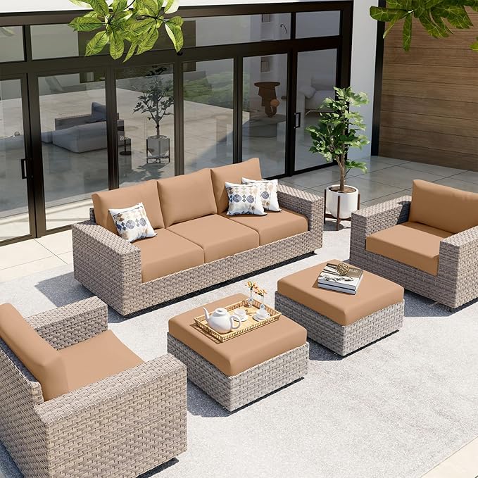 hyha Waterproof Couch Cushion Covers, Stretch Sofa Couch Seat Slipcover for Dog Washable, Non-Slip Waterproof Outdoor Cushion Covers for Patio Furniture Replacement (1 Piece for Small, Camel)