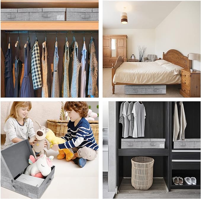 DAYARD Underbed Storage Container Bins with Lids, Under Bed Storage Organizer with Sturdy Handles Sidewalls Bottom, Foldable Clothes Bag (Set of 2) Large, Grey