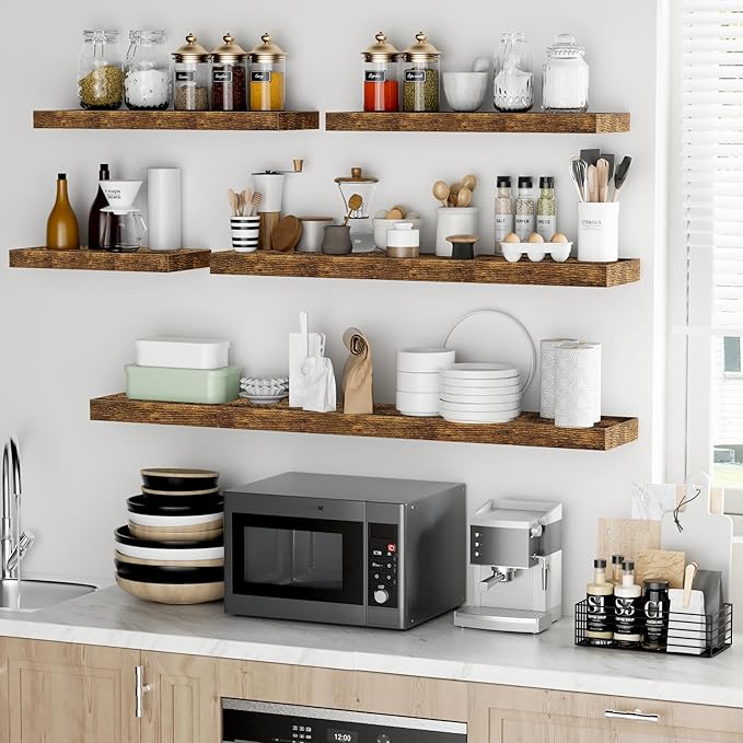 Fun Memories 16 Inch Floating Shelves - Deep Rustic Wooden Wall Shelves - Extra Deeper & Thicker Wall Mounted Storage Shelf for Bedroom, Kitchen, Farmhouse - 2 Pack, Rustic Brown