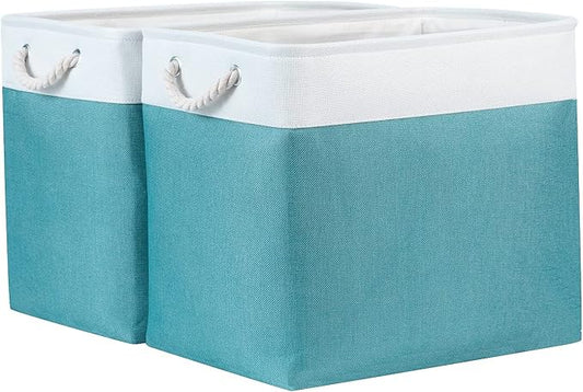 Bidtakay Storage Baskets Extra Large 17x12x15 In Teal Blue Nursery Toy Baskets Fabric Long Shelf Baskets for Organizing Set of 2 Linen Closet Bins for Shelves Decorative Blanket Basket Living Room
