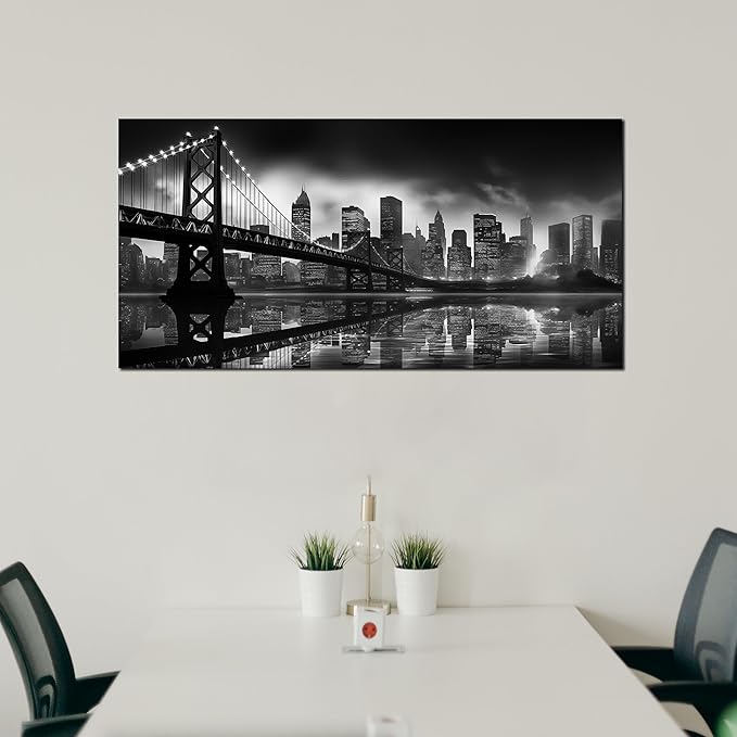 Brooklyn Bridge Wall Art for Living Room City Wall Decor for Bedroom Black Wall Decor for Office 20 x 40 Inch