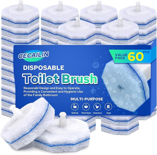 Cecailin® 60pcs Disposable Toilet Brush. Bathroom Cleaning. Disposable Bowl Cleaners Compatible with Most Toilet Brushes