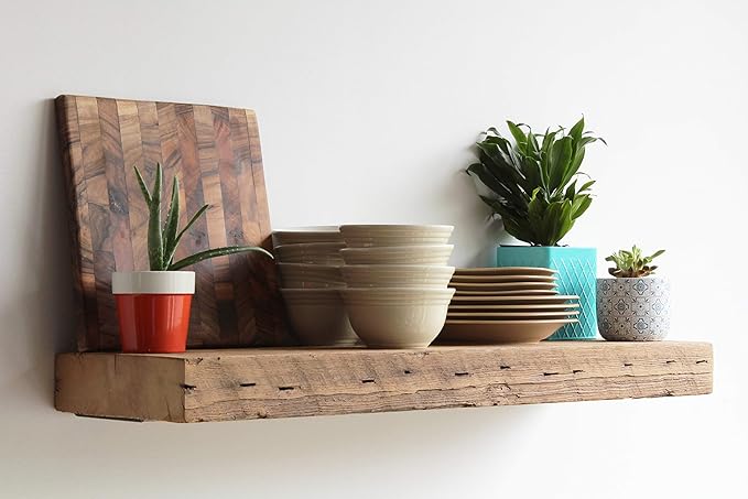 Urban Legacy Reclaimed Barn Beam Deep Shelves | Deep Shelves with Brackets Included, Set of 2 | (Natural Low Profile Bracket, 36" x 11.5" x 3")