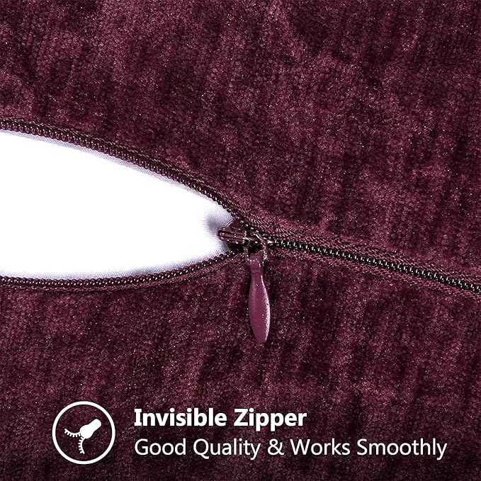 decorUhome Chenille Soft Throw Pillow Covers 18x18 Set of 2, Farmhouse Velvet Neutral Decorative Euro Pillow Covers with Stitched Edge for Couch Sofa Bed Home Decor, Rhododendron