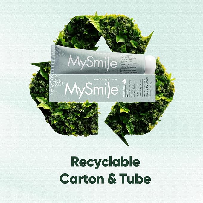 MySmile Fluoride Free Toothpaste, Nano Hydroxyapatite Toothpaste for Sensitive Teeth, Strengthens Enamel, Remineralizes & Whitens Teeth, Freshens Breath for Adults, SLS Free, Natural Misty Mint, 4.2oz