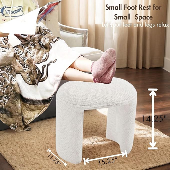 3-Piece 53" Comfy Upholstered Dining Bench with 2 Ottomans, Accent Waterfall Bench Modern End of Bed Entryway Bench Vanity Stool, White Chenille