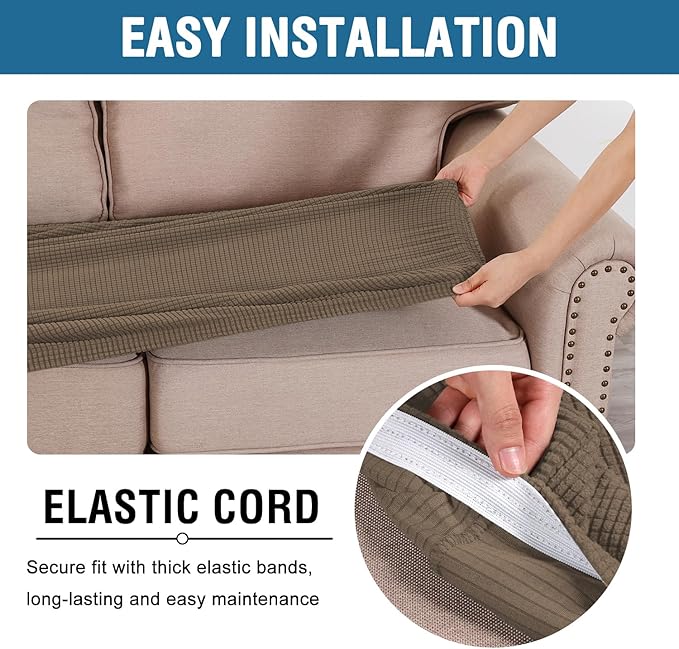 H.VERSAILTEX Super Stretch Individual Seat Cushion Covers Sofa Covers Couch Cushion Covers Slipcover Sets Thick Jacquard Textured Twill Fabric (1 Piece Sofa Cushion Cover, Macchiato)