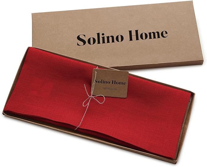 Solino Home Linen Red Table Runner 120 Inches Long - 100% Pure Linen 14 x 120 Inch Table Runner - Fete