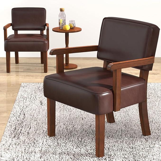Accent Chair, PU Leather Living Room Chairs Oversize with Soft Seat and Armrests for Living Room Dinning Room Bedroom Reading Room Waiting Room